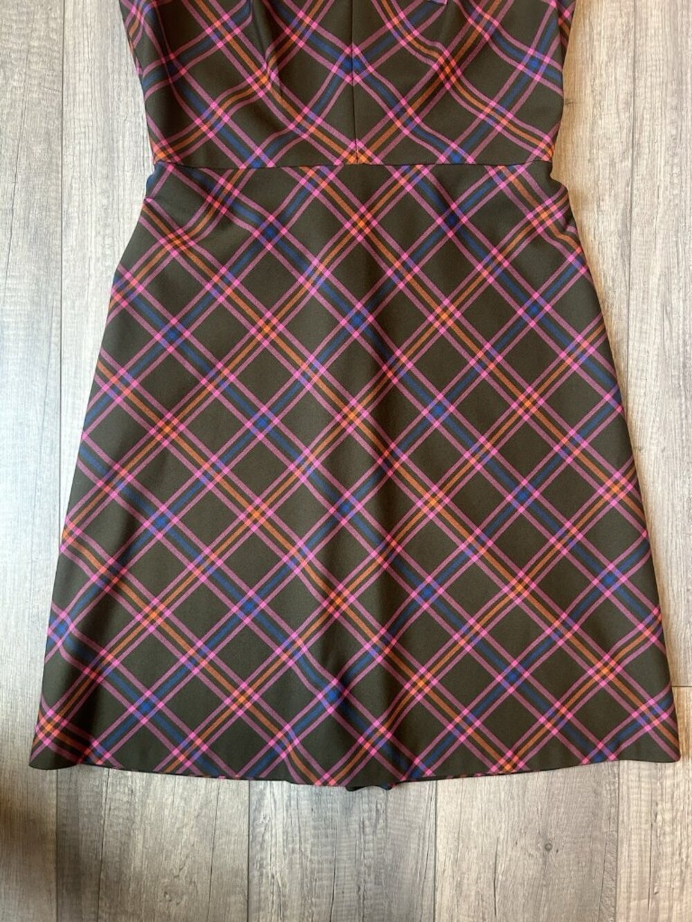 Trina Turk Delightful Dress A Line Plaid Dress Size 10 Brown Pink Wedding Guest - Picture 6 of 16